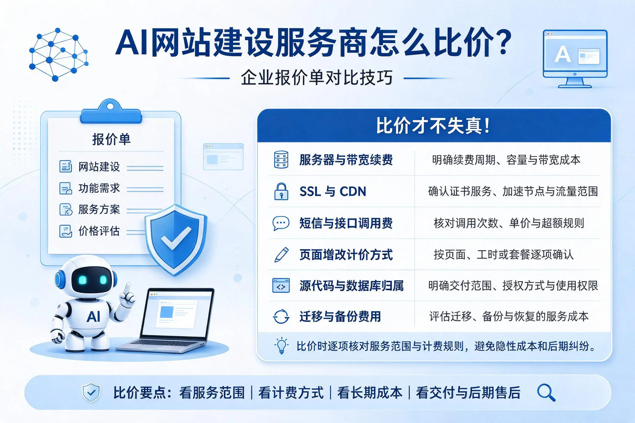 AI网站建设服务商怎么比价?福州企业报价单对比技巧