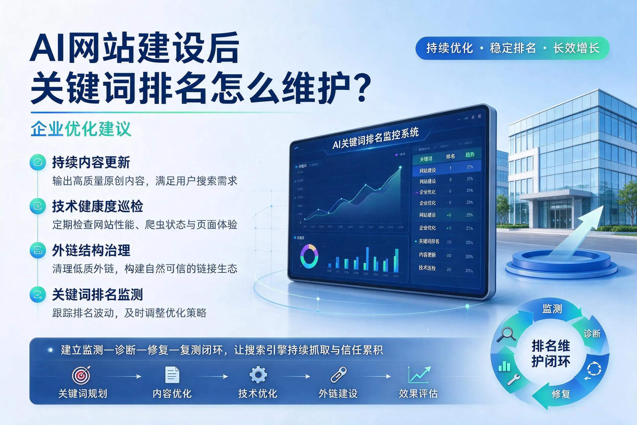 AI网站建设后关键词排名怎么维护?福州企业优化建议